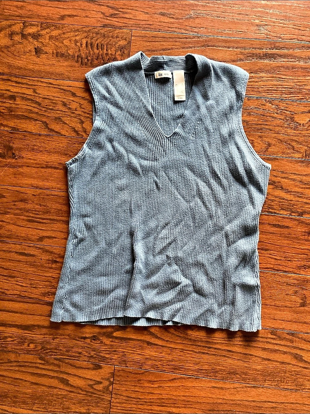 Liz Claiborne Ribbed V-Neck Tank Top Blue Size X Large